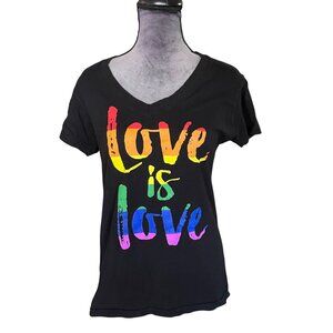 Love Is Love Rainbow Print Graphic T-Shirt X-Large Black Cotton Blend Unisex